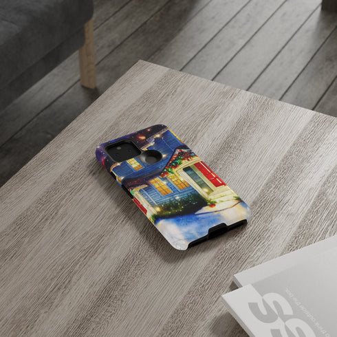 Festive Christmas Decorations on a Row of Townhomes - Impact Resistant Phone Case
